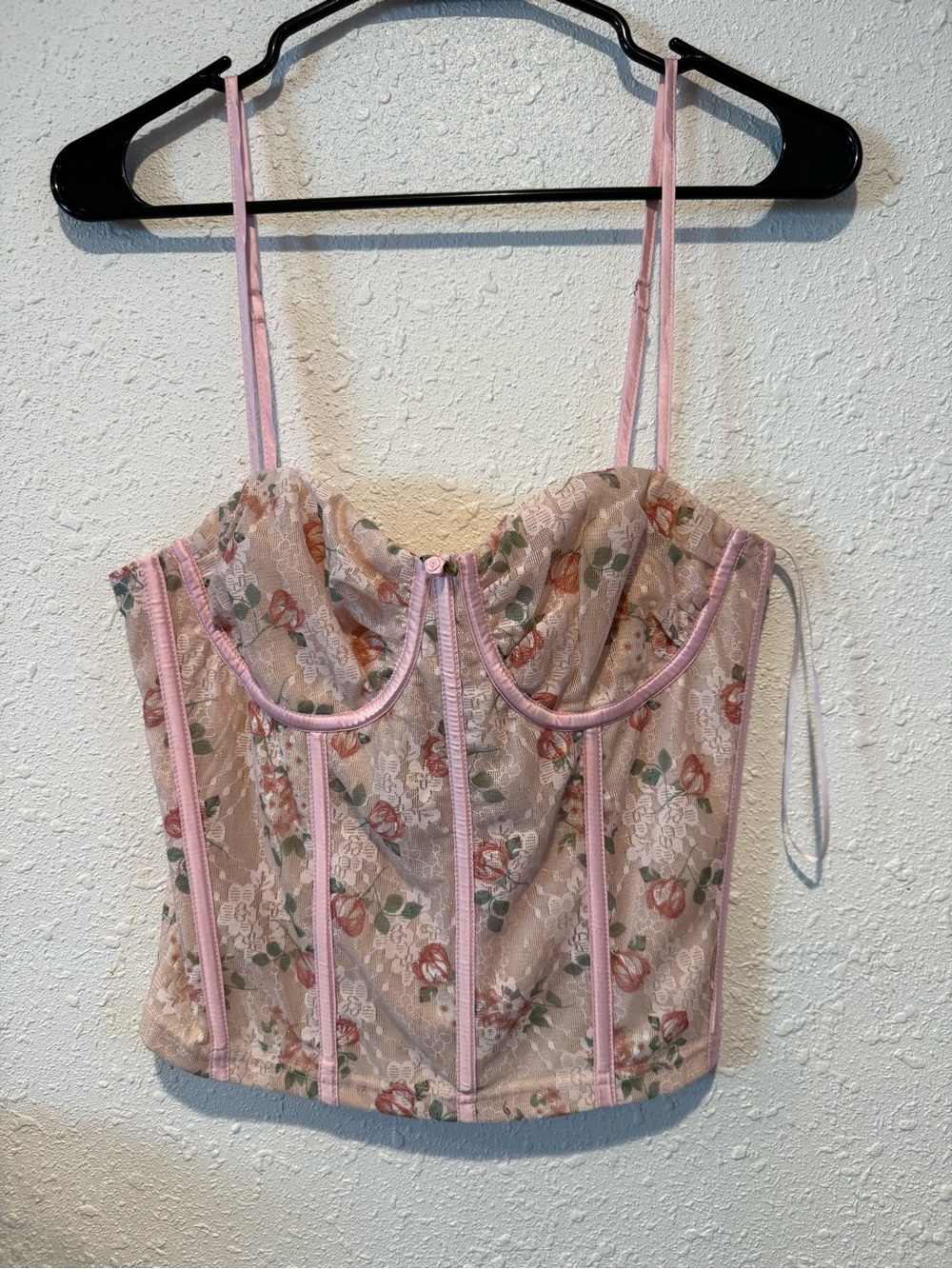 Floral Lace Bustier Crop Top - Pink